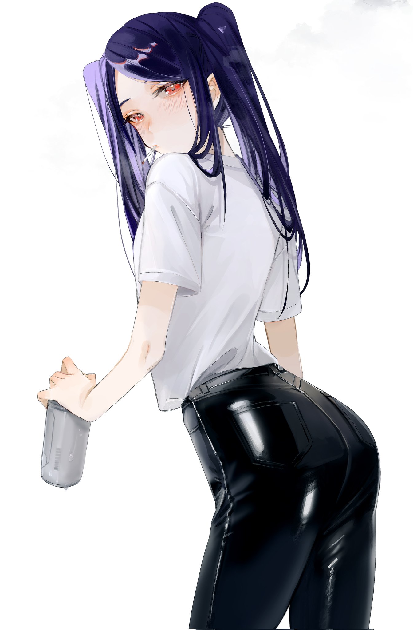 ass, big ass, big butt, black jeans, black pants, jeans, julianne stingray, purple hair, red eyes, thick ass, tight clothing, tight pants, va-11 hall-a