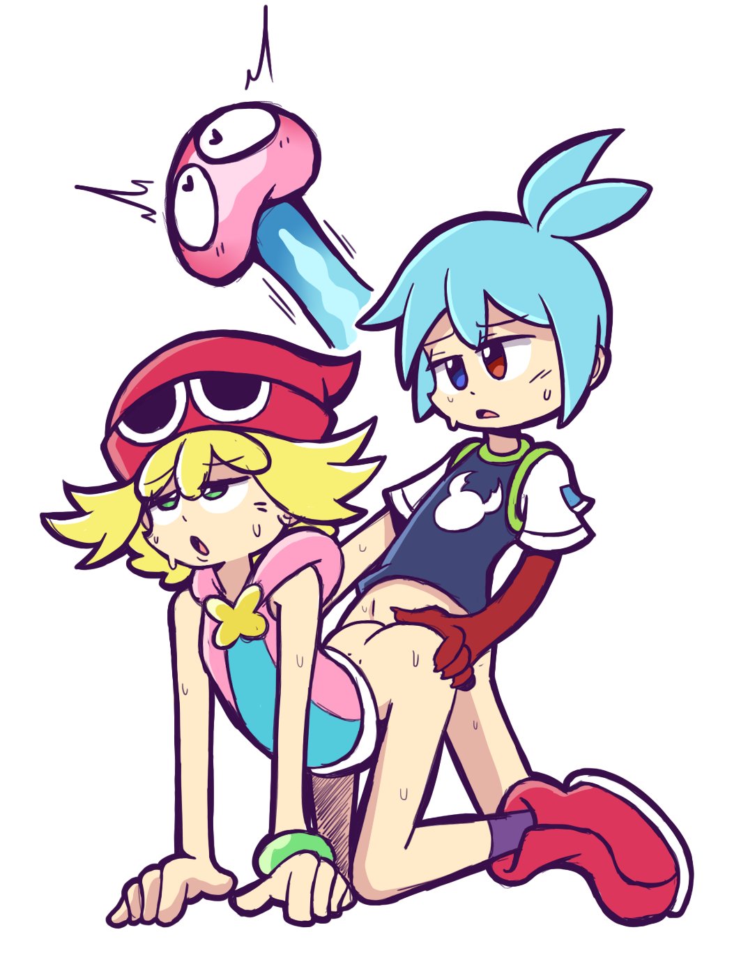 1boy amitie ass clothed_sex clothing doggy_style female puyo_(puyopuyo) puyo_puyo puyo_puyo_fever red_puyo sega sig_(puyo_puyo)