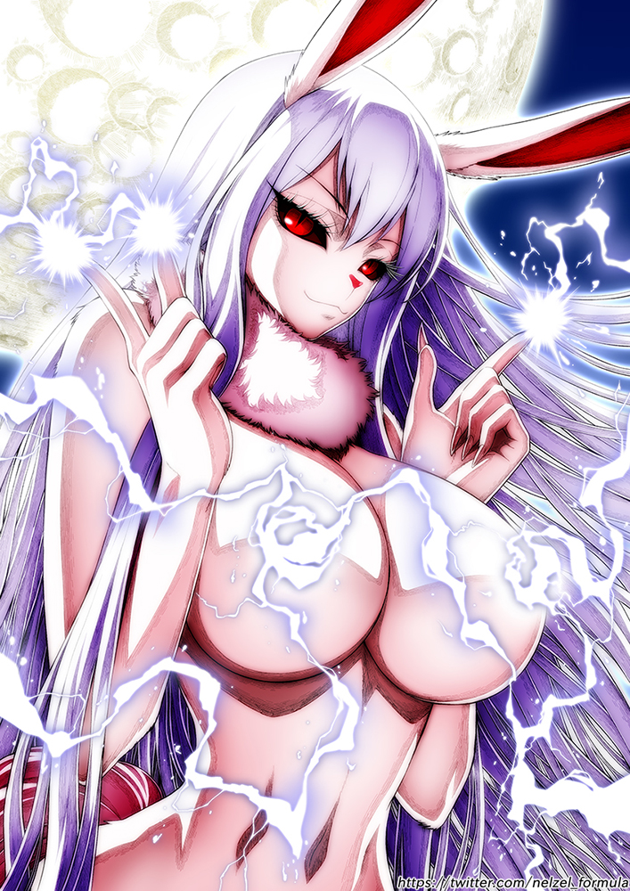 big_breasts bunny_ears bunny_girl carrot_(one_piece) claws electric electric_shock electricity electro electrostimulation female female_only lightning moon naked nel-zel_formula one_piece rabbit_ears rabbit_humanoid red_eyes silver_hair smiling smiling_at_viewer sparks sulong sulong_carrot teen teenage_girl teenager