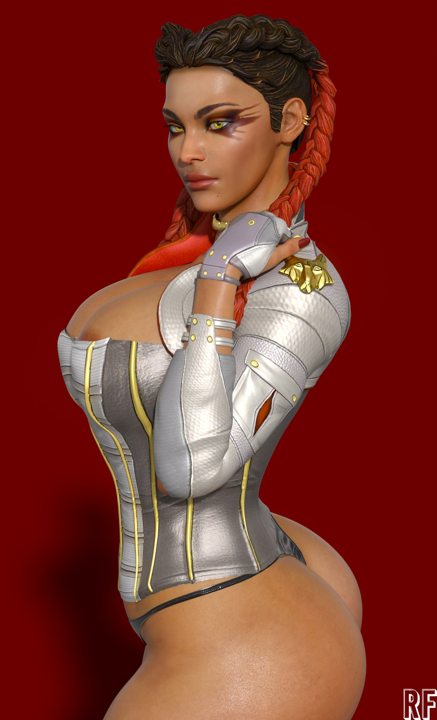 1girls, 3d, absurd res, apex legends, ass, big ass, big breasts, brazilian, breasts, dark skin, dark-skinned female, female, female only, hi res, large breasts, latina, loba (apex legends), rude frog, solo, thick thighs, thong