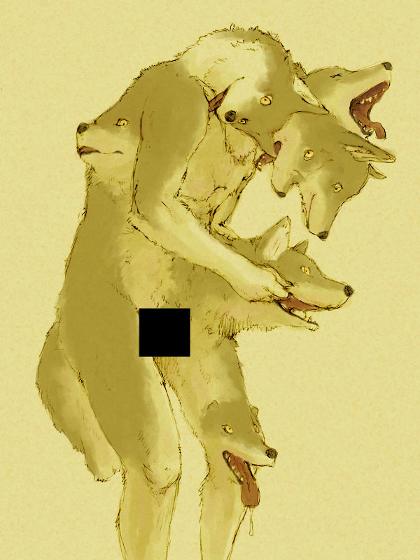 canine censored conjoined fur kunugi male multi_head nightmare_fuel nude what wolf