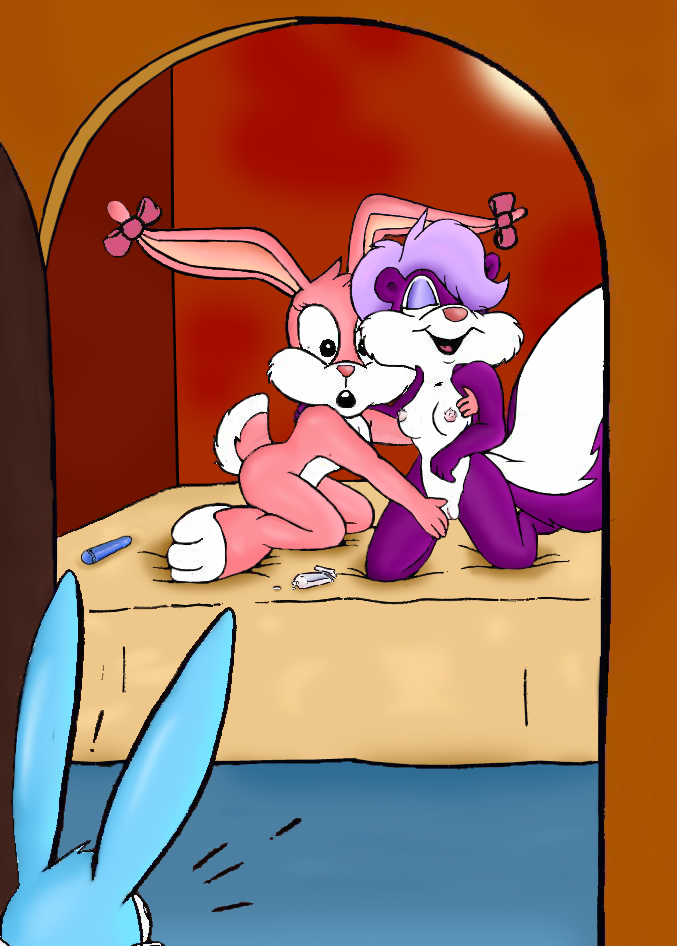 babs_bunny bow_tie breasts buster_bunny caught dildo door female fifi_la_fume fingering lagomorph lube male masturbation rabbit sex_toy skunk surprised tiny_toon_adventures tiny_toons uncensored warner_brothers yuri