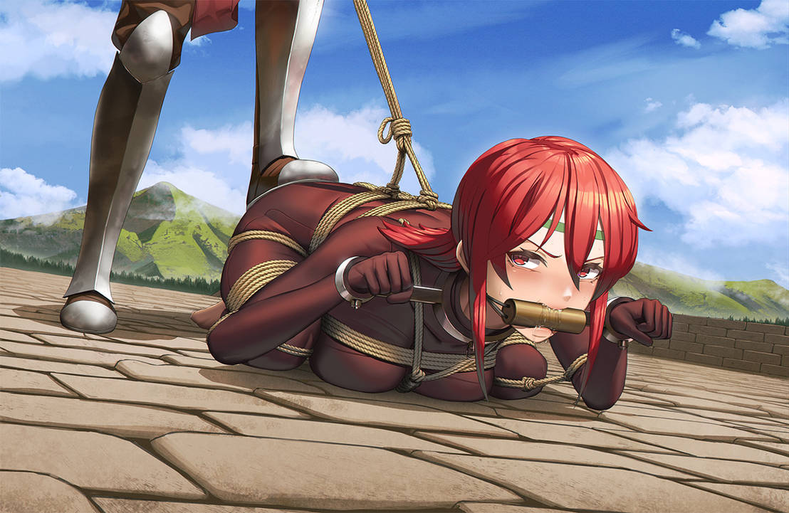 1girls armor bit_gag bondage breasts captured dogeza drooling female female_focus femsub fire_emblem fire_emblem:_mystery_of_the_emblem fire_emblem:_shadow_dragon_and_the_blade_of_light forced gag gagged grazelz kneeling leash medium_breasts medium_hair minerva_(fire_emblem) nintendo outdoors red_hair rope rope_bondage saliva saliva_trail solo_focus source_larger stepped_on