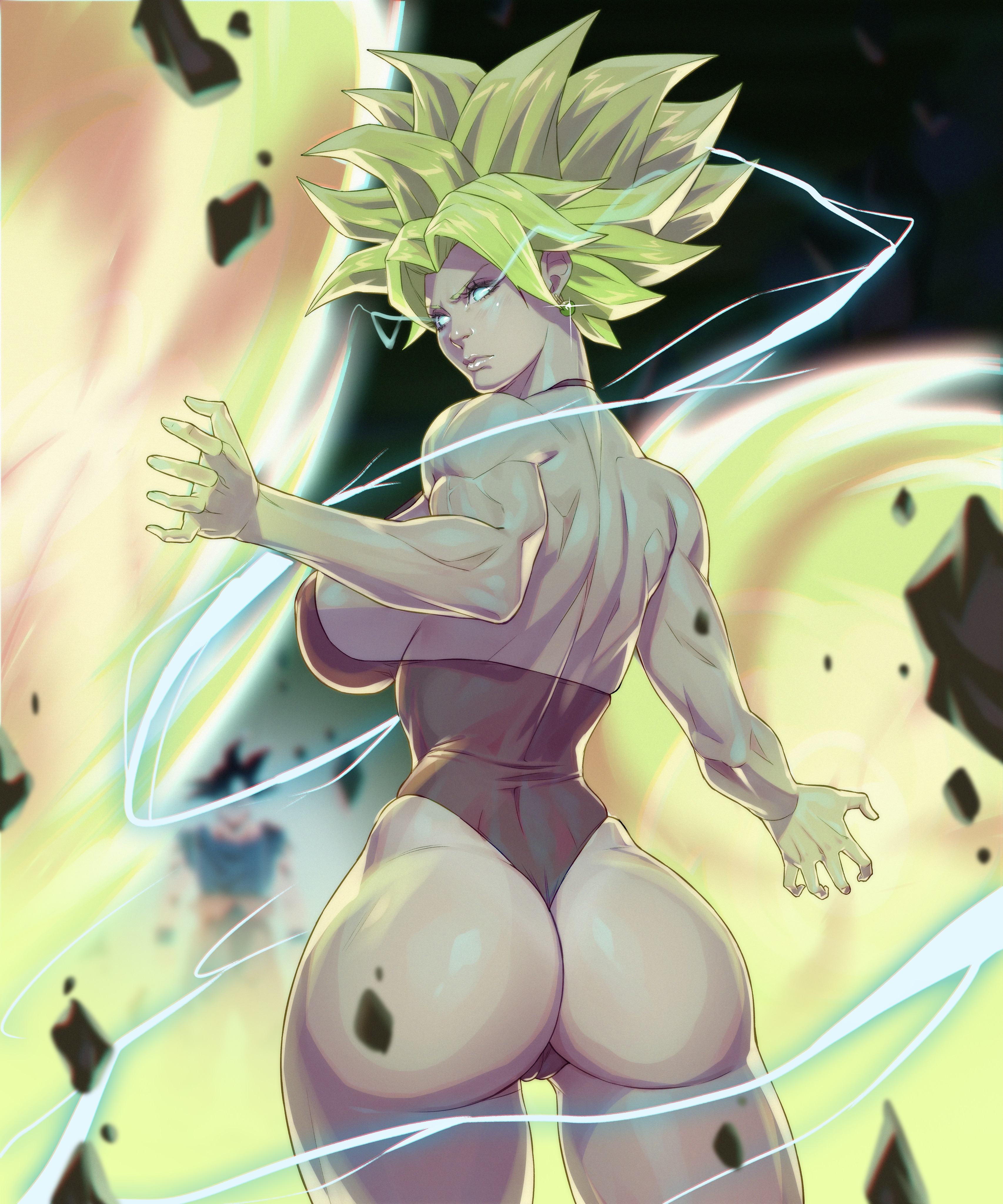 arttoru, ass, breasts, bubble ass, bubble butt, dragon ball, dragon ball super, female, huge breasts, kefla, legendary super saiyan, muscular, muscular female, sideboob, super saiyan 2, swimsuitsuper saiyan