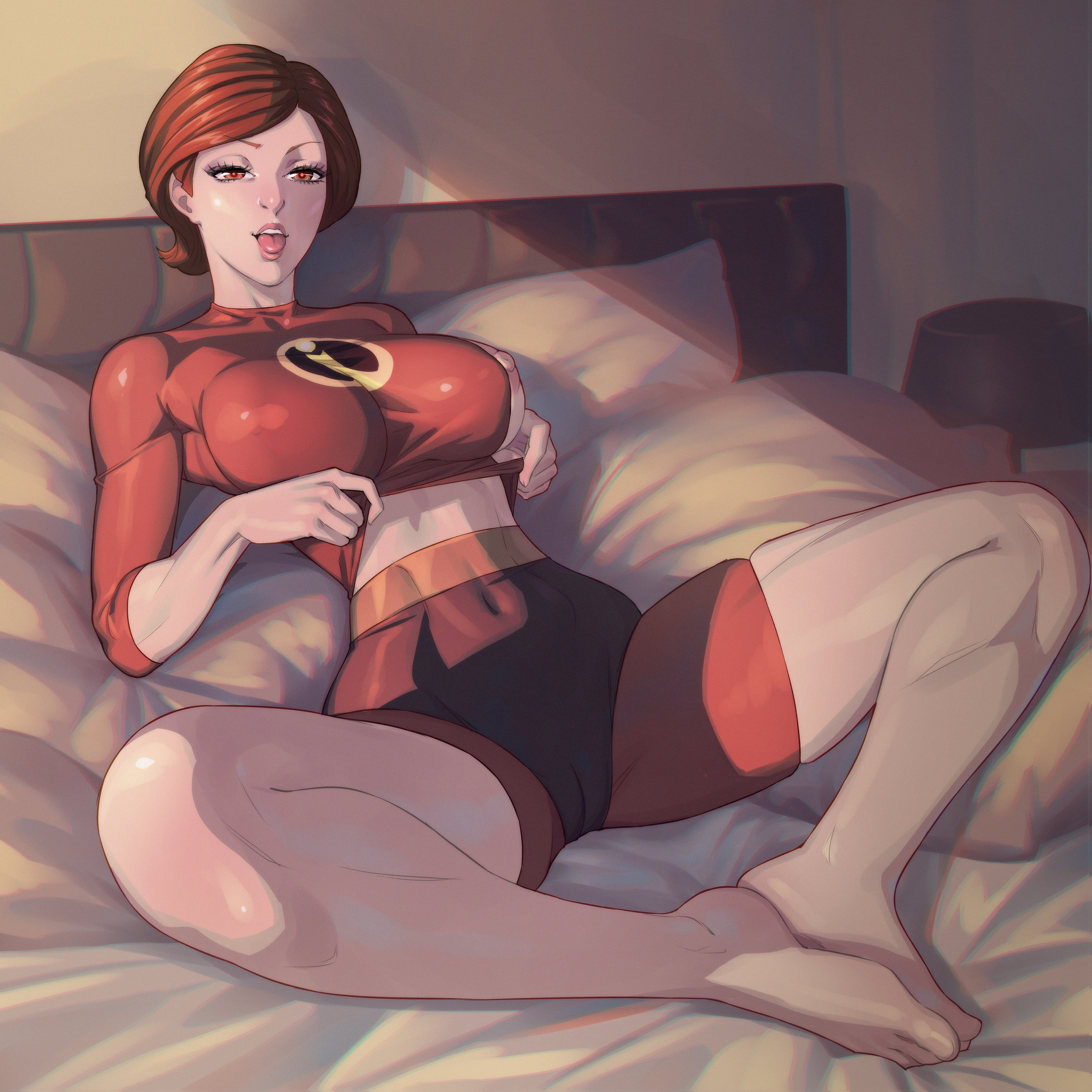 arttoru, big breasts, booty shorts, breasts, disney, elastigirl, female, helen parr, pixar, smooth skin, superheroine, the incredibles, thick thighs