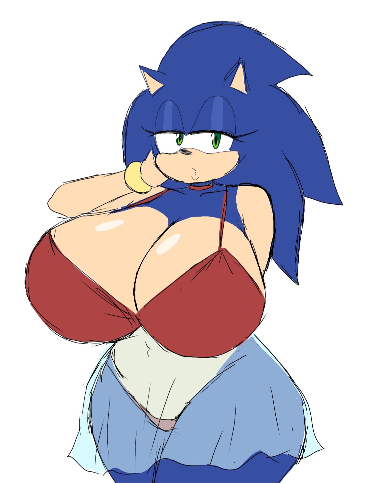 anthro, big breasts, breasts, female, fur, furry, huge breasts, momiji (artist), rule 63, sega, solo, solo female, sonic (series), sonic the hedgehog, sonic the hedgehog (series), sonique the hedgehog