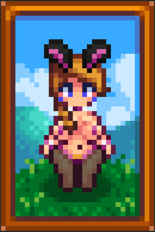 1girls big_ass big_breasts breasts brown_hair bunny_ears cancernia female female_only jodi_(stardew_valley) light-skinned_female pixel_art purple_eyes solo solo_female stardew_valley thick_thighs