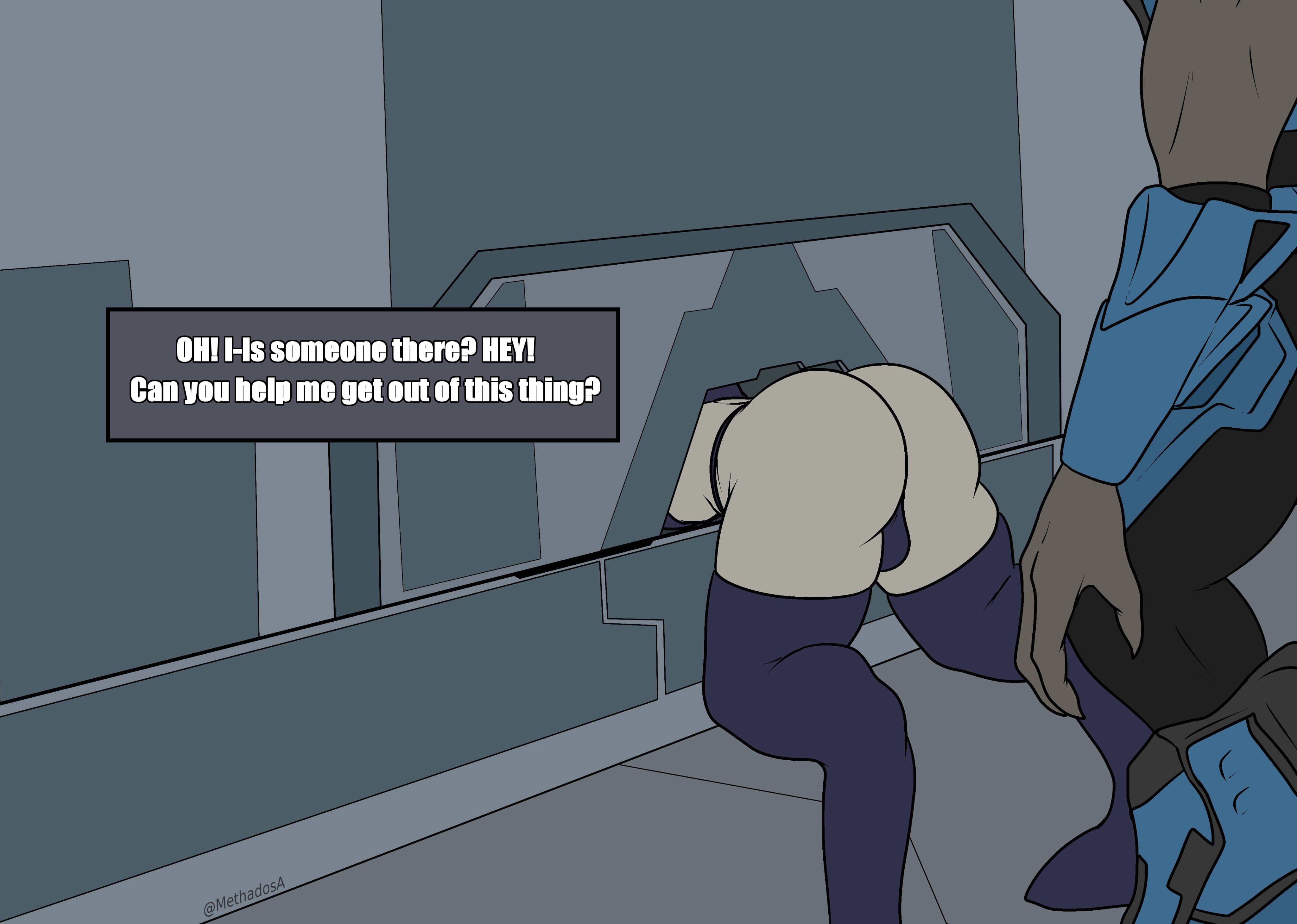 2boys, 2d, alien, ass, big ass, bubble ass, bubble butt, elite (halo), femboy, grey skin, halo (series), huge ass, imminent sex, male, male only, methados, sangheili, stuck, tagme