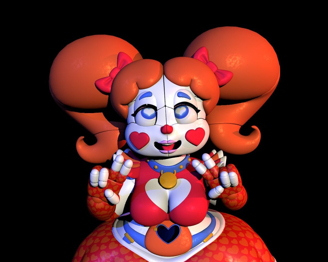 1girls 3d baby_(fnafsl) breasts circus_baby circus_baby_(fnaf) cleavage clothing five_nights_at_freddy's five_nights_at_freddy's:_sister_location heart-shaped_pupils horny peace_sign sexbot_circus_baby solo source_filmmaker