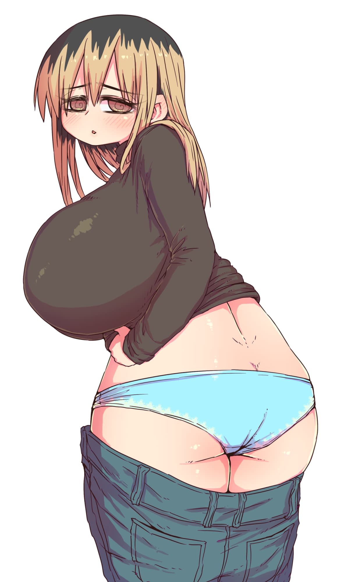 1girls ass bakunyuu batsuichide_nakimushina_otonarisan blue_panties breasts cleavage cute enormous_breasts exposed_panties female female_only huge_breasts looking_back massive_breasts milf my_divorced_crybaby_neighbour nude ochiai_san panties sideboob thick thick_thighs top_heavy_breasts voluptuous voluptuous_female yellow_hair zyugoya