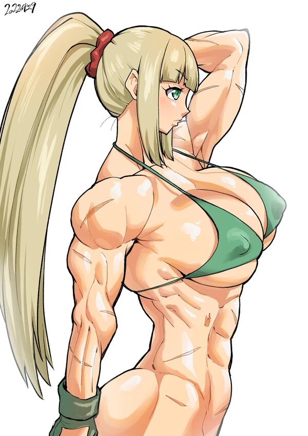 1girls 2022 :o abs biceps big_breasts blonde_female blonde_hair dragunov_(metal_slug) female female_focus female_only fingerless_gloves green_bra green_eyes green_gloves green_underwear hand_behind_head hi_res jackasss long_hair metal_slug metal_slug_attack muscular_female nipples nipples_visible_through_clothing open_mouth ponytail scar scars snk