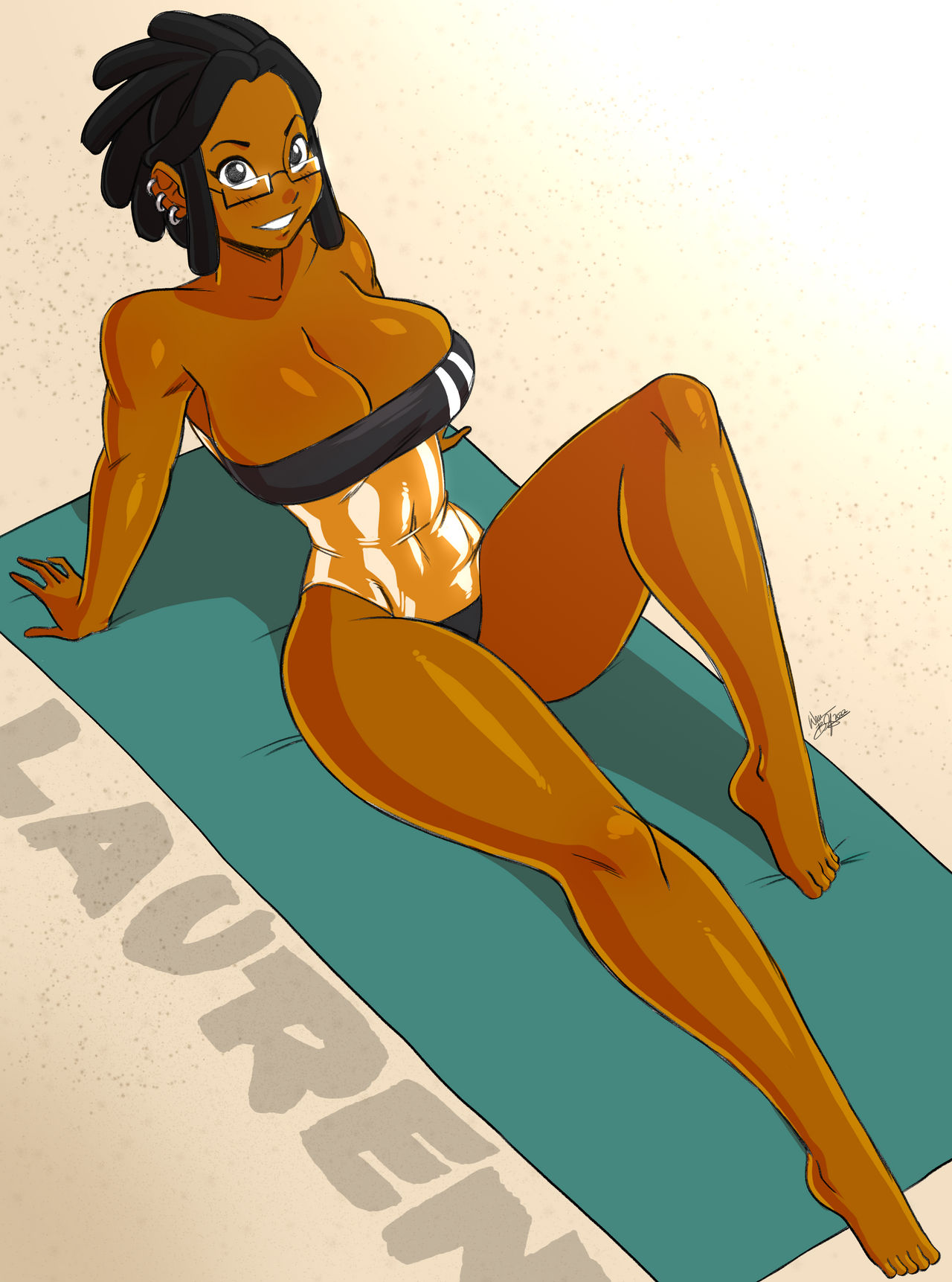1girls, aeolus06, artist name, big breasts, bikini, black hair, breasts, busty, dark hair, dark skin, dark-skinned female, ear piercing, earrings, female, female only, gris swimsuit, hourglass figure, lauren taylor, legs, lips, meme attire, mostly nude, original, original character, piercing, piercings, signature, solo, source, swimsuit, thick legs, thick thighs, thighs, voluptuous