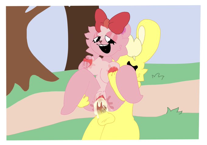 bow cuddles_(htf) cum cum_in_pussy giggles_(htf) happy_tree_friends leftyfornsfw nipple_pinch nipples open_mouth penis pink_fur vaginal_penetration