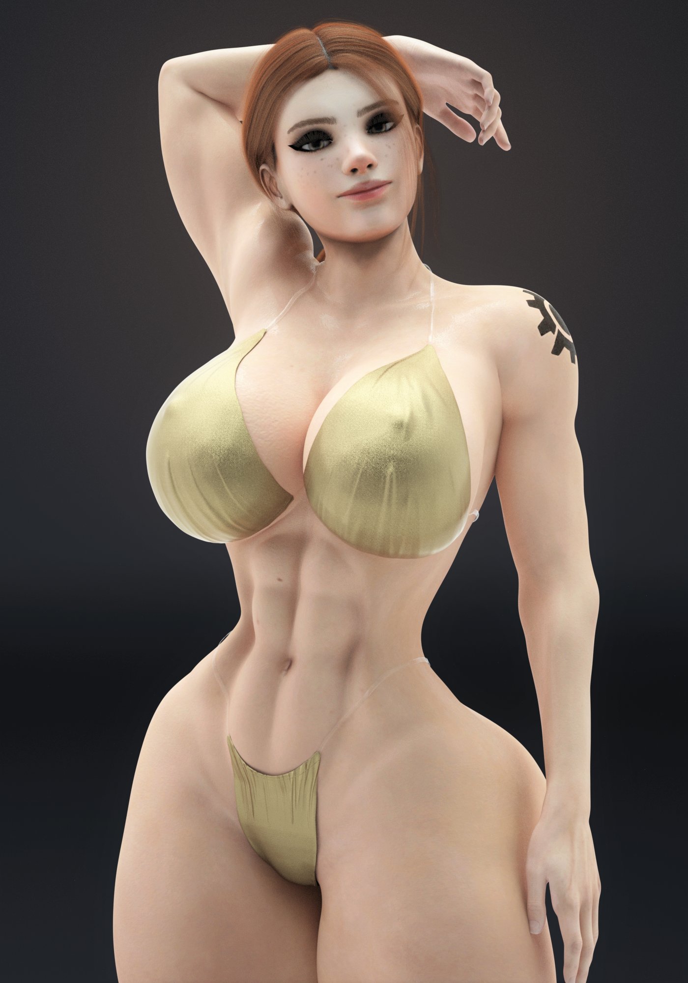 1girls, 3d, abs, audrix, big breasts, bikini, blizzard entertainment, breasts, brigitte, female, g-string, g-string only, muscular, muscular female, overwatch, red hair, string bikini, swimsuit, tagme, tattoo, thick thighs, thong bikini, wide hips