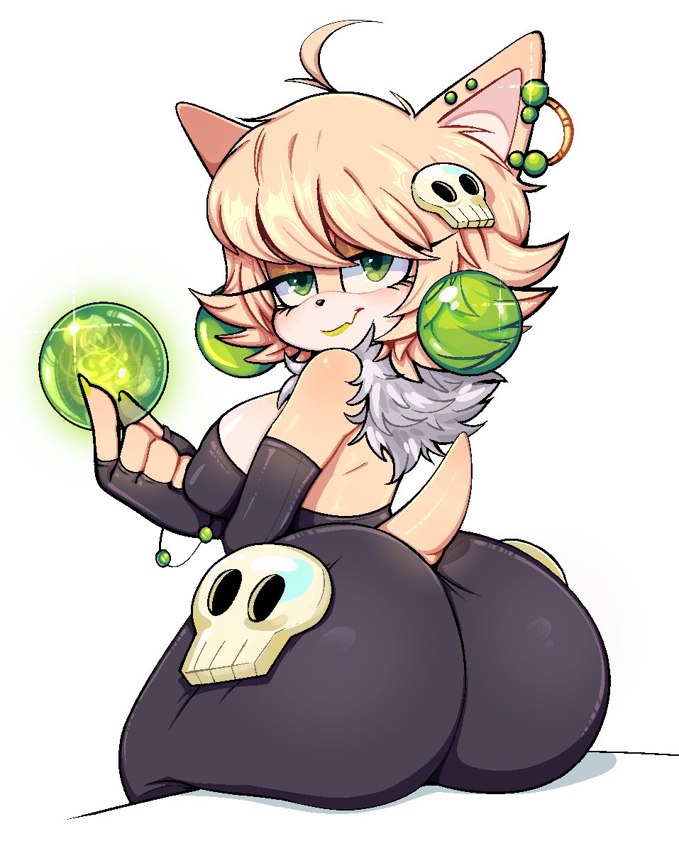 1girls, ass, big ass, big butt, female, female only, furry, green eyes, green lipstick, ichig8miruku, skull hair ornament, solo, solo female