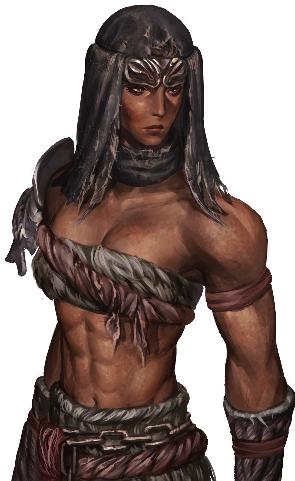 1girls, abs, big breasts, breasts, cleavage, dark skin, dark-skinned female, elden ring, female, female only, fromsoftware, limb-o, muscular, muscular female, nepheli loux, solo