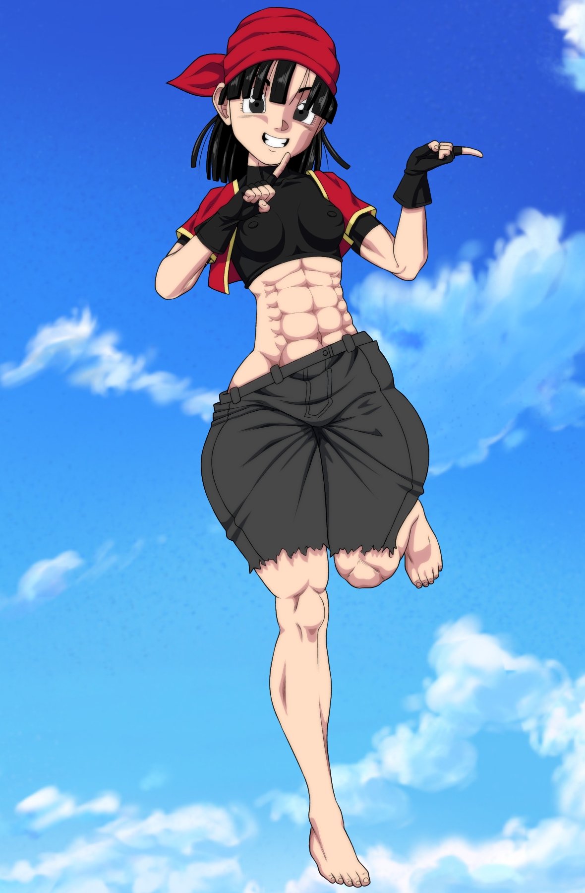 abs, ass, breasts, cowgirl position, dragon ball, dragon ball gt, dragon ball xenoverse, feet, female, hashimiro takahi, legs, nipples, pan (dragon ball), thick ass, toes