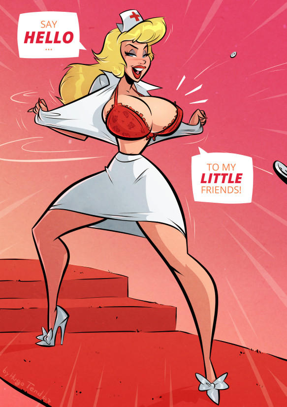 1girls animaniacs big_breasts blonde_hair bra breasts busty button_pop buttons clothing dialogue english_text eyelashes eyes eyeshadow female hello_nurse heloise_nerz huge_breasts hugotendaz large_breasts light-skinned_female light_skin lips lipstick long_hair nurse nurse_cap nurse_uniform open_clothes picot_trim picot_trim_bra red_bra skirt talking_to_viewer text voluptuous warner_brothers yellow_hair