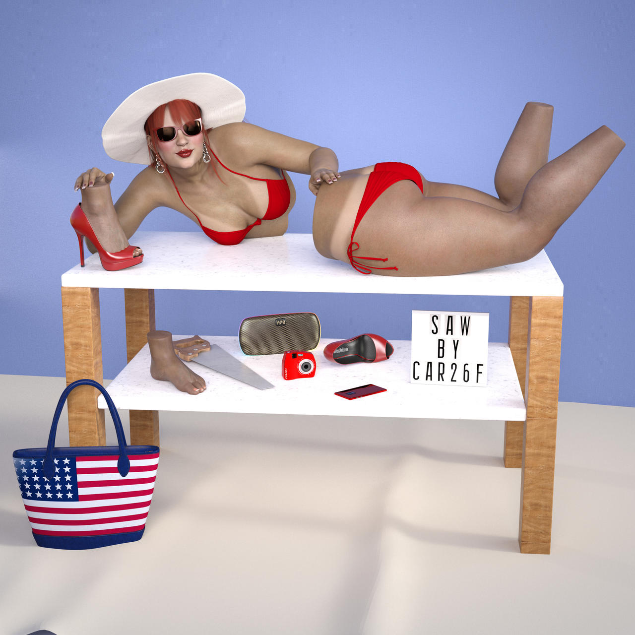 1girls bikini detachable detachable_parts hat high_heels large_ass large_breasts looking_at_viewer natural_body_magic nbm red_hair sunglasses thick_thighs tinted_eyewear voluptuous wide_hips