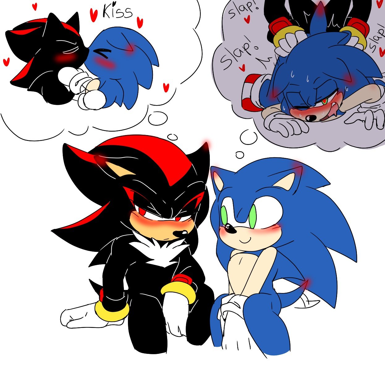 2boys, ahe gao, anal, anal sex, anthro, anus, black fur, blue fur, blush, blushing, blushing profusely, exposed torso, face down ass up, footwear, from behind, front view, furry, gay, gay sex, green eyes, handwear, heart-shaped pupils, humanoid, kissing, looking away, male, penetration, penis, red eyes, rough sex, sega, shadow the hedgehog, sitting, sonadow, sonic (series), sonic the hedgehog, sonic the hedgehog (series), sound effects, tail up, white background, yaoi