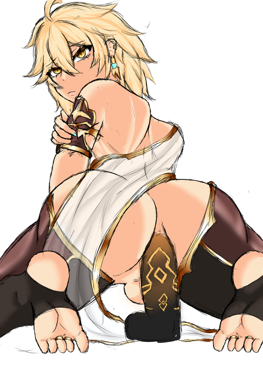 1boy, aether (genshin impact), anal, anal masturbation, anal penetration, anal training, ass, blonde hair, bubble ass, bubble butt, dildo, dildo in ass, femboy, femboy aether, genshin impact, kuro.yk, looking at viewer, looking back, male, male only, masturbation, mihoyo, sex toy, sitting on dildo, solo, stockings, trap, yellow eyes