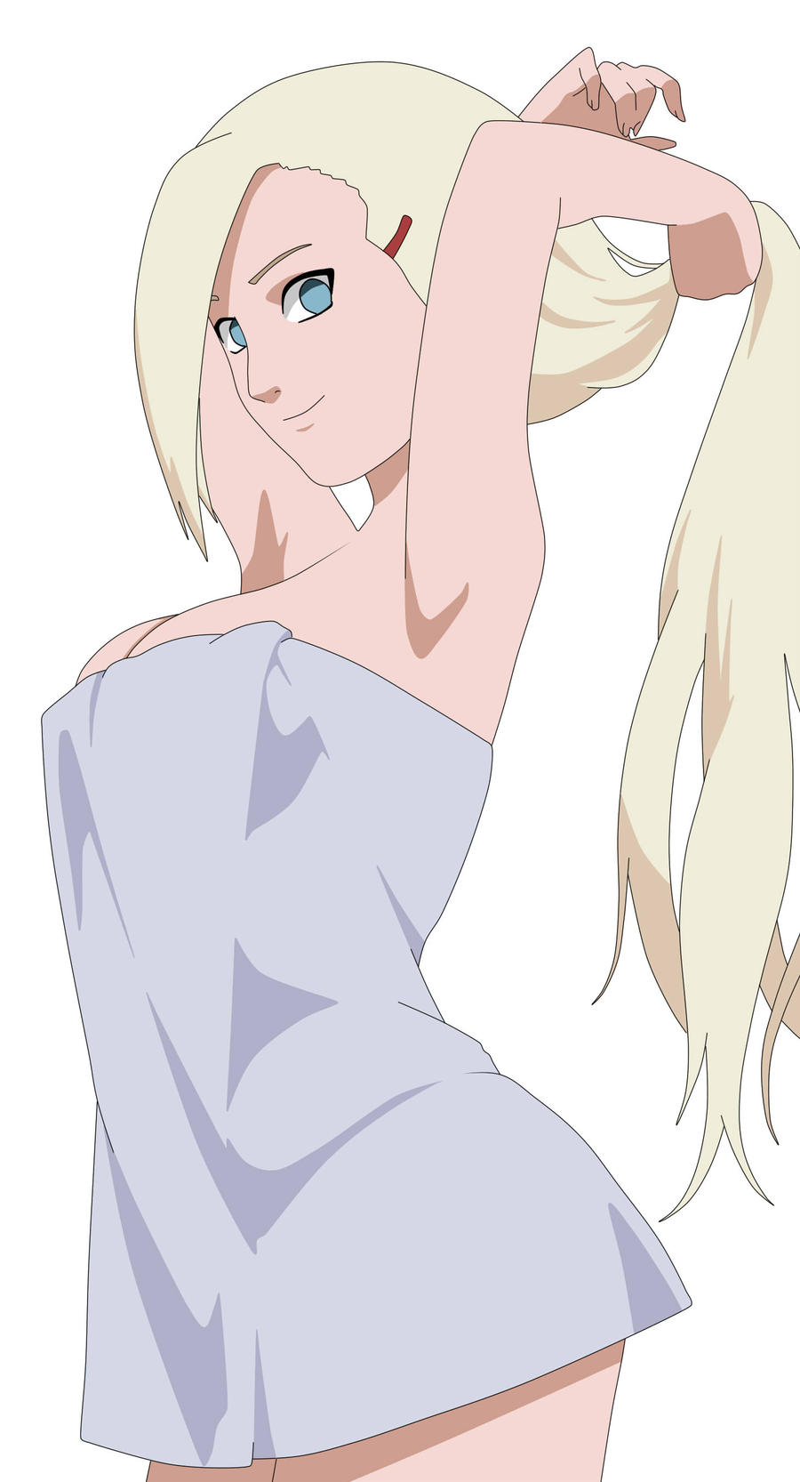 1girls, adjusting hair, almost naked, barely clothed, big breasts, blonde hair, blue eyes, breasts, busty, female, female only, hair grab, ino yamanaka, kraddy07, long hair, looking at viewer, mostly nude, naked towel, naruto, naruto (series), naruto shippuden, playing with hair, solo, solo focus, towel, towel only, tying hair, very long hair