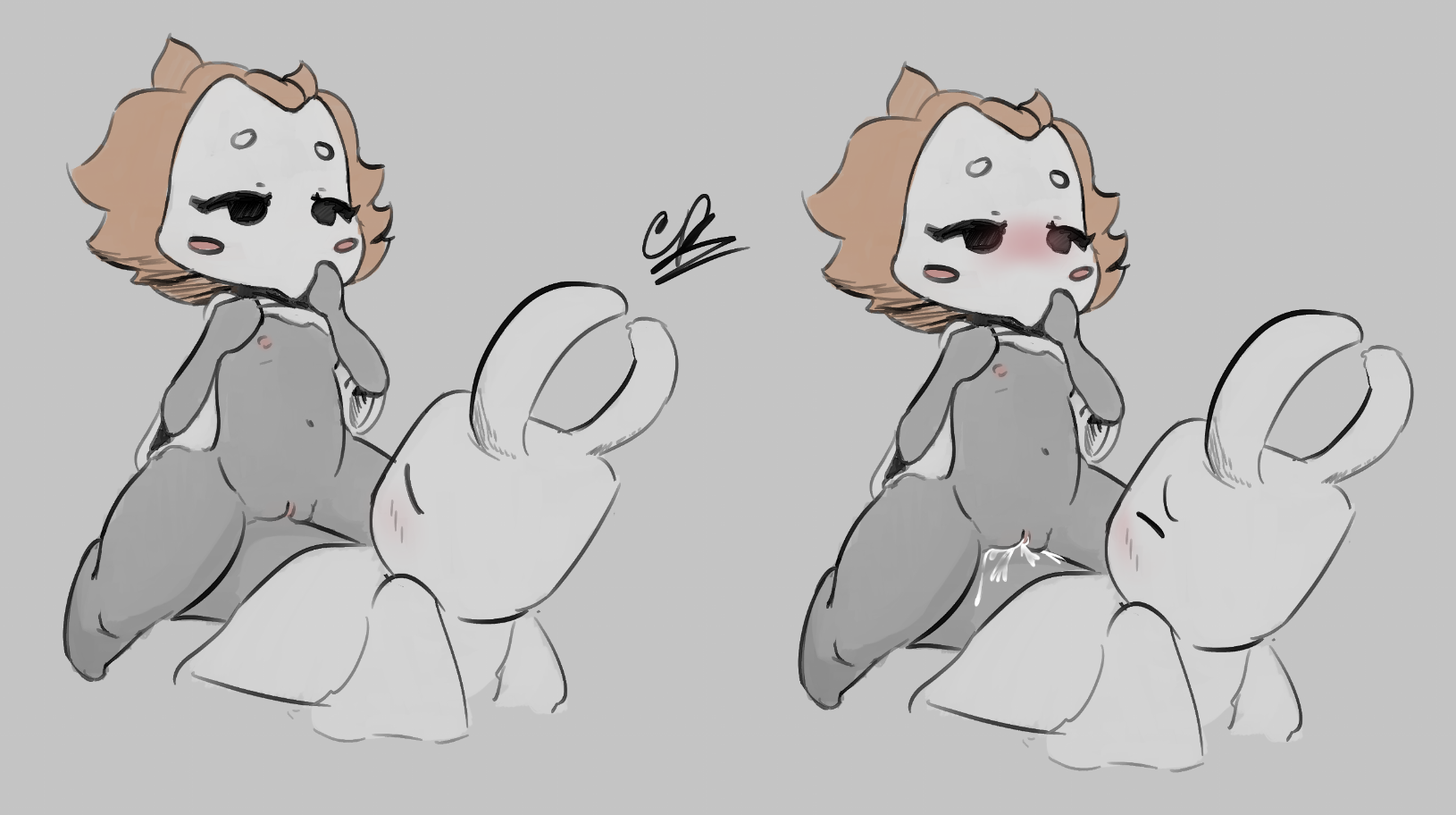 aspy (da doll), blush, breasts, closed eyes, cowgirl position, cryankiebuillar, cum, cum in pussy, cum inside, da doll, female, hollow knight, looking down, looking pleasured, lying, lying on back, no source, orange hair, pleasure face, primal aspid, pussy, sex, small breasts, solid eyes, team cherry, the knight (hollow knight), thick thighs, thighs, vaginal penetration, vessel (species)