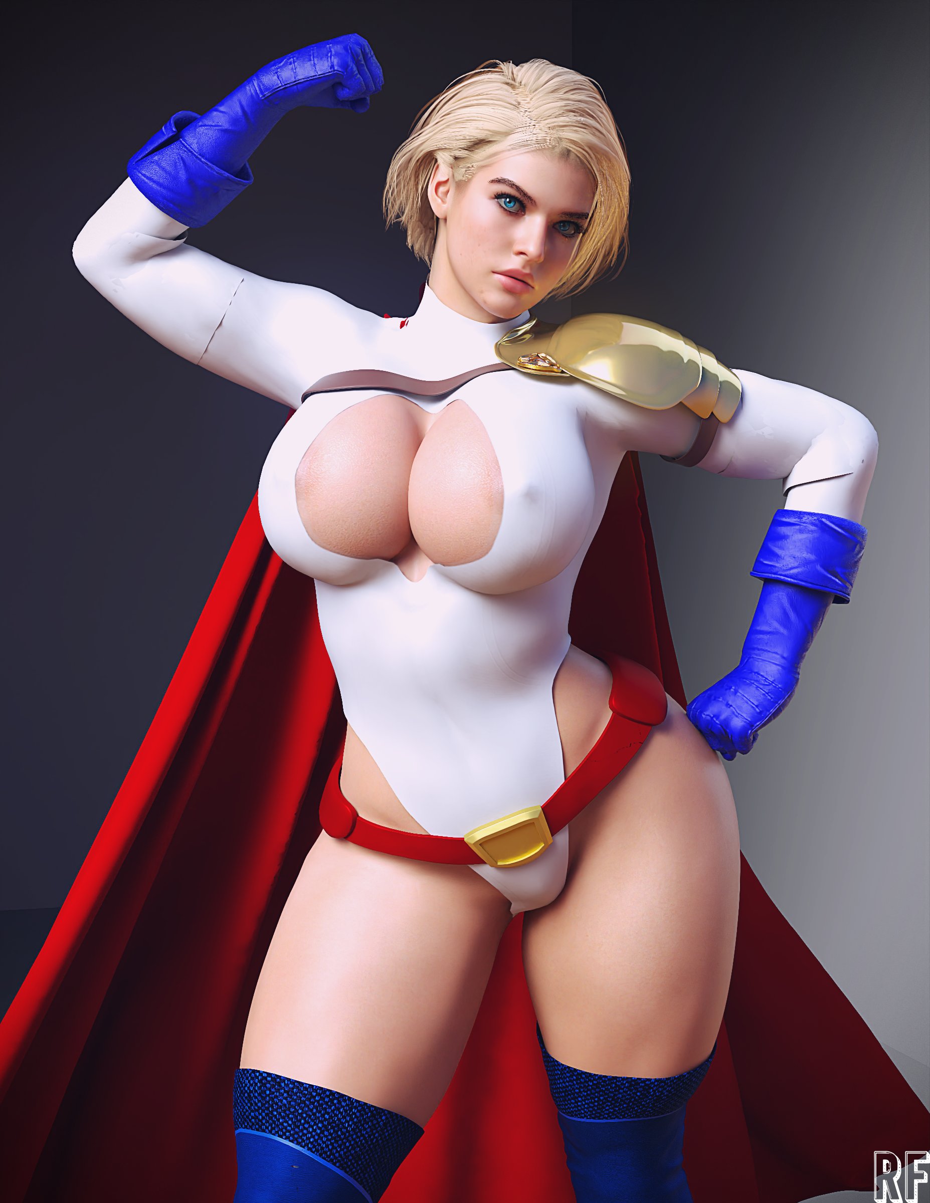 1girls, 3d, absurd res, big breasts, blonde female, blonde hair, blue eyes, breasts, capcom, cape, cleavage, clothed, cosplay, crossover, crossover cosplay, dc, dc comics, female, female only, hi res, jill valentine, jill valentine (sasha zotova), large breasts, nipples visible through clothing, power girl (cosplay), resident evil, resident evil 3, resident evil 3 remake, rude frog, short hair, solo, superman (series), thick thighs, thighs, wide hips