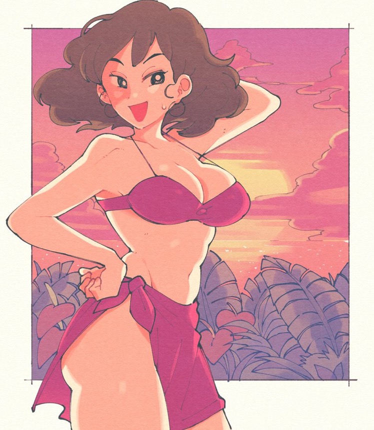 bikini cleavage crayon_shin-chan female inkerton-kun inkuusan milf misae_nohara mob_face swimsuit