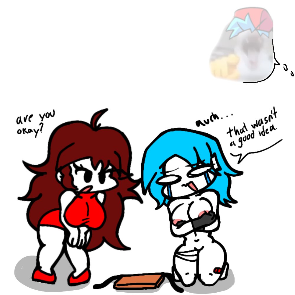 2girls, auburn hair, blue hair, boyfriend (friday night funkin), crying, female, female only, friday night funkin, girlfriend (friday night funkin), meme, nude, nusky, nusky (friday night funkin), p.legacy fnf, simple background, simple coloring, skyverse