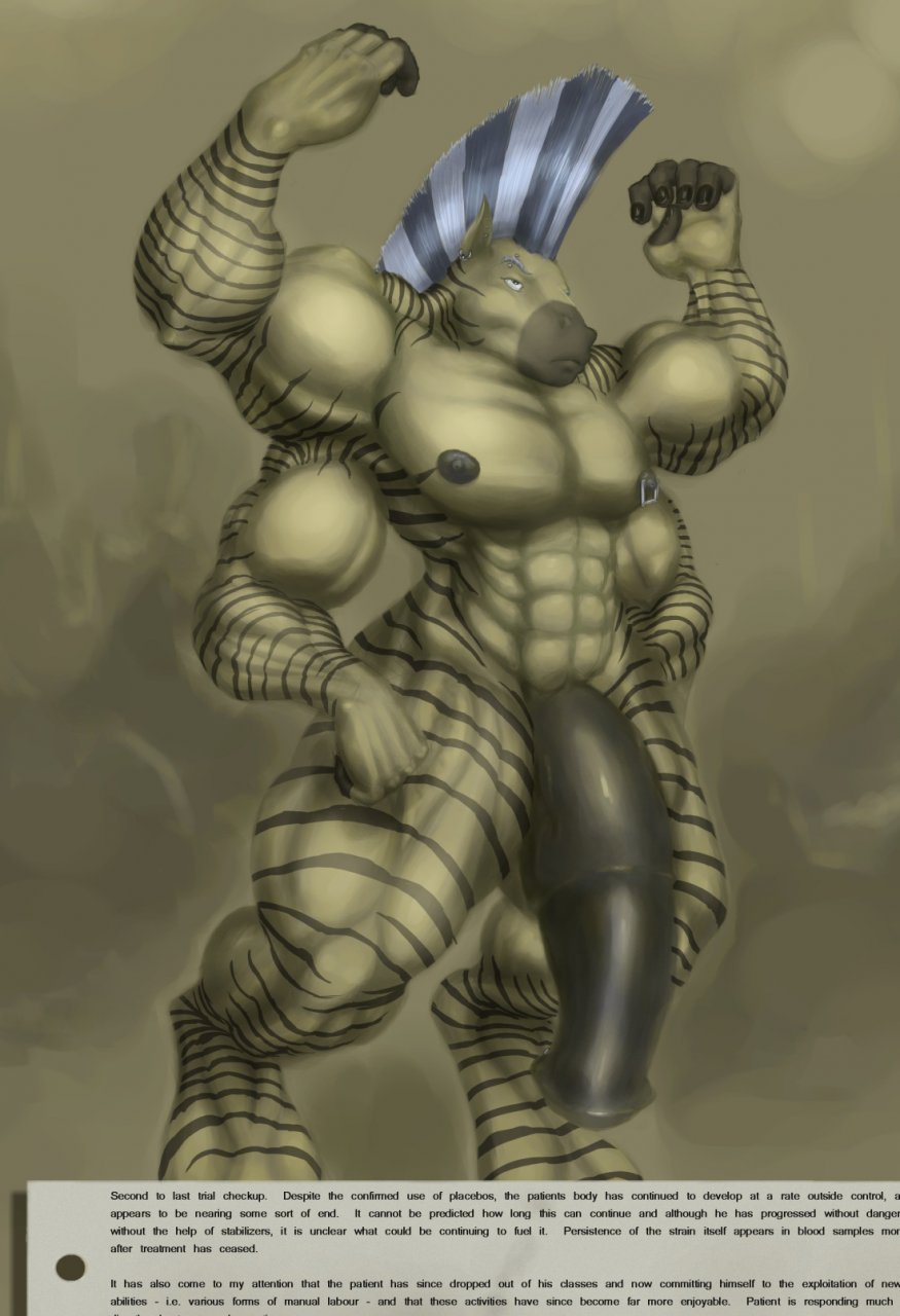 1boy 4_arms animal_genitalia areolae balls color equine equine_penis experiment flaccid flexing growth horsecock hyper hyper_balls hyper_penis male male_only medical multi_arm multi_limb muscles muscular_male penis penis_growth piercing science solo transformation transformation_(body_part) uniformvixen zebra