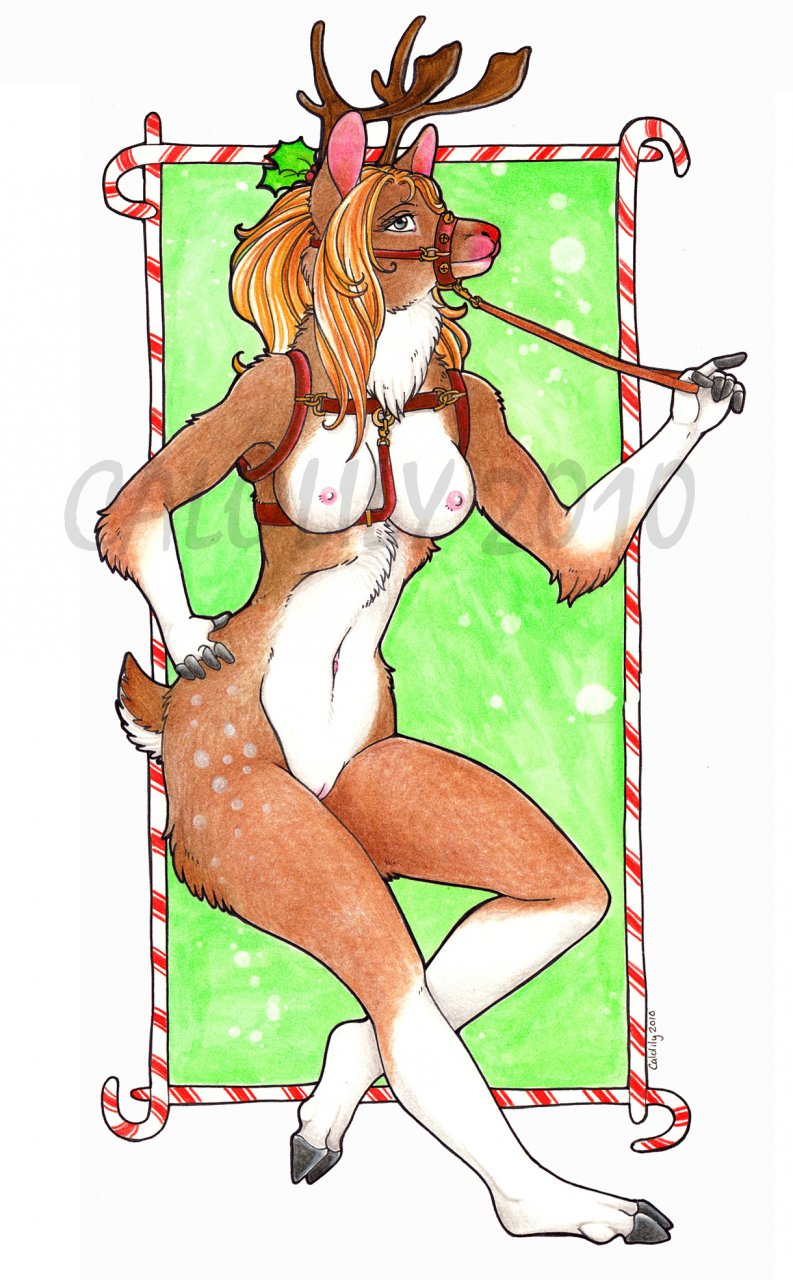 2010 antlers breasts calolily christmas female harness holidays horns leash mistletoe nude pussy reindeer solo