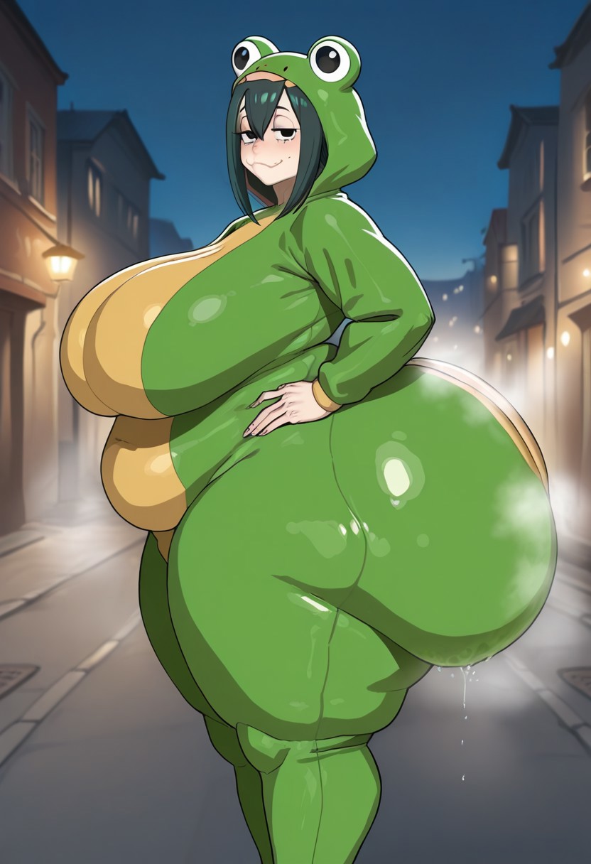 1girls, ai assisted, ai generated, ass, bbw, big ass, big breasts, breasts, chubby, civitai, costume, fat ass, female, female only, frog costume, huge ass, huge breasts, hyper ass, kalagod, large ass, large breasts, massive ass, my hero academia, solo, tagme, thick thighs, tsuyu asui, wide hips