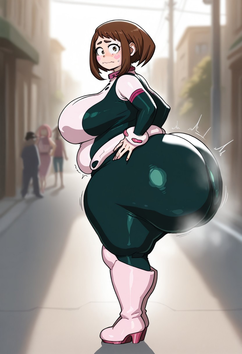 1girls, ai assisted, ai generated, ass, bbw, big ass, big breasts, bodysuit, breasts, chubby, chubby female, civitai, fat ass, female, huge ass, huge breasts, kalagod, male, massive ass, my hero academia, ochako uraraka, solo, tagme, thick thighs, wide hips