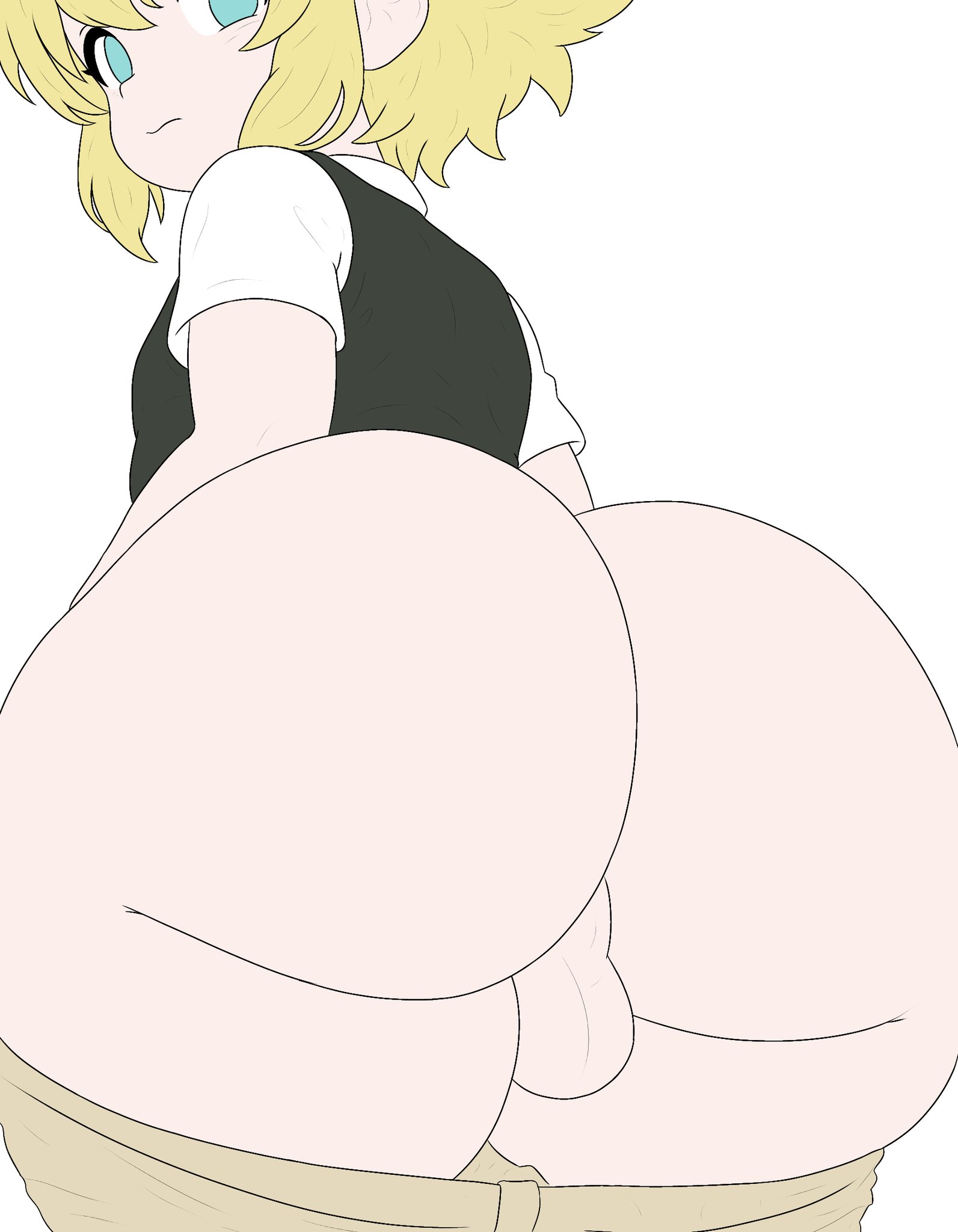 1boy, ass, basil (omori), big ass, blonde hair, blue eyes, femboy, girly, guerraart, huge ass, male, omori, solo, tagme