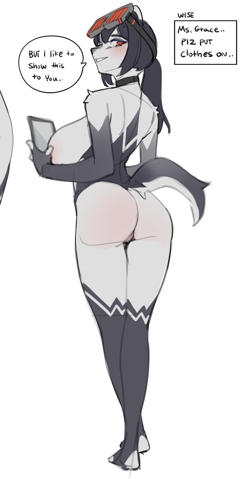 1girls, 2025, 2d, 2d (artwork), 2d artwork, ass, big ass, big breasts, breasts, bubble ass, bubble butt, cleavage, english text, female, furry, grace howard, hoyoverse, huge ass, huge breasts, janjin192, kambo, mihoyo, nude, solo, speech bubble, thick thighs, wide hips, zenless zone zero