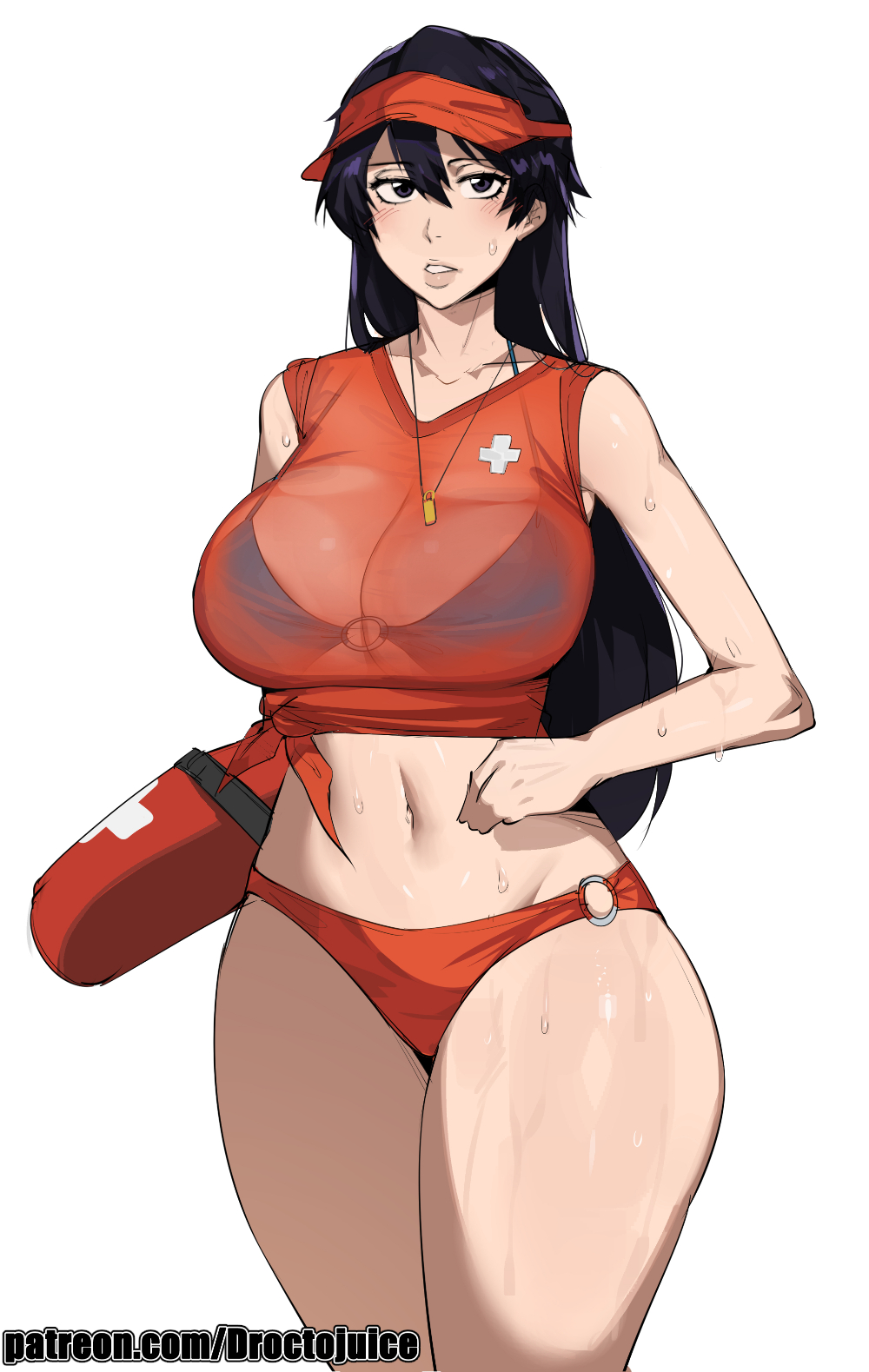 1girls, 2025, bambietta basterbine, big breasts, bikini, bikini bottom, bikini top, bikini under clothes, black hair, bleach, bleach: the thousand-year blood war, bobtheneet, breasts, droctojuice, elijahzx, female, female only, hi res, high resolution, highres, huge breasts, large breasts, life guard, life preserver, lifeguard, lifeguard hat, lifeguard swimsuit, light skin, light-skinned female, long hair, looking at viewer, solo, solo female, solo focus, sternritter, swimsuit, tagme, thick thighs, white background