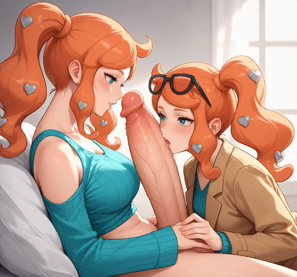 ai ai_generated female futa_on_futa futa_only futanari futanari huge_cock kissing_penis licking sonia_(pokemon) worship
