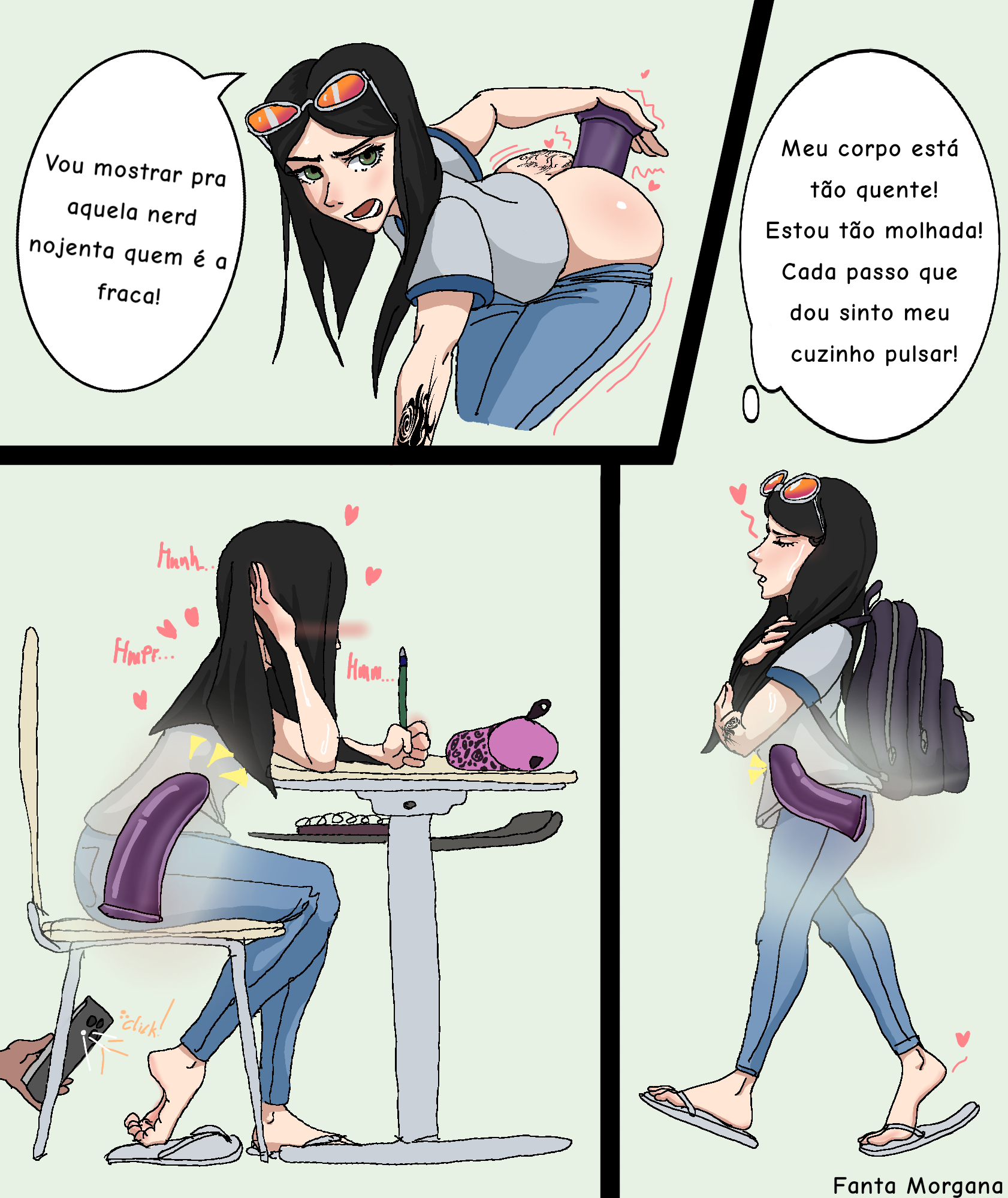 1girls, anal, anal masturbation, anal object insertion, anal x-ray, brasilian artist, brazilian, brazilian female, comic, dialogue, dildo, dildo in ass, dildo insertion, dildo penetration, fanta morgana, feet, female, female only, flip flops, internal, jeans, latina, long hair, oc, original character, portuguese, portuguese dialogue, portuguese text, sandals, self upload, sex toy under clothing, soles, stealth masturbation, tattoo, tattoo on butt, toes, vitoria (fanta morgana), wrinkled feet, x-ray