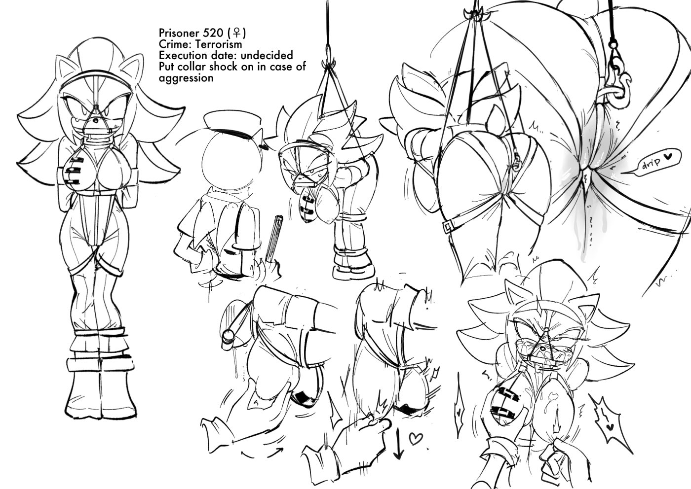 1girls, anal hook, angry, baton, bit gag, bondage, breast squish, breasts, crotch rope, crying with eyes open, drooling, english text, female, genderswap, genderswap (mtf), groping breasts, harness bit gag, harness gag, heart symbol, junisnowhere, knees together, nipple bulge, nipple tweak, police uniform, prisoner, rule 63, sega, shade the hedgehog, shadow the hedgehog, sketch, sonic (series), sonic the hedgehog (series), spit, stained clothes, straitjacket, suspension, sweat, torture