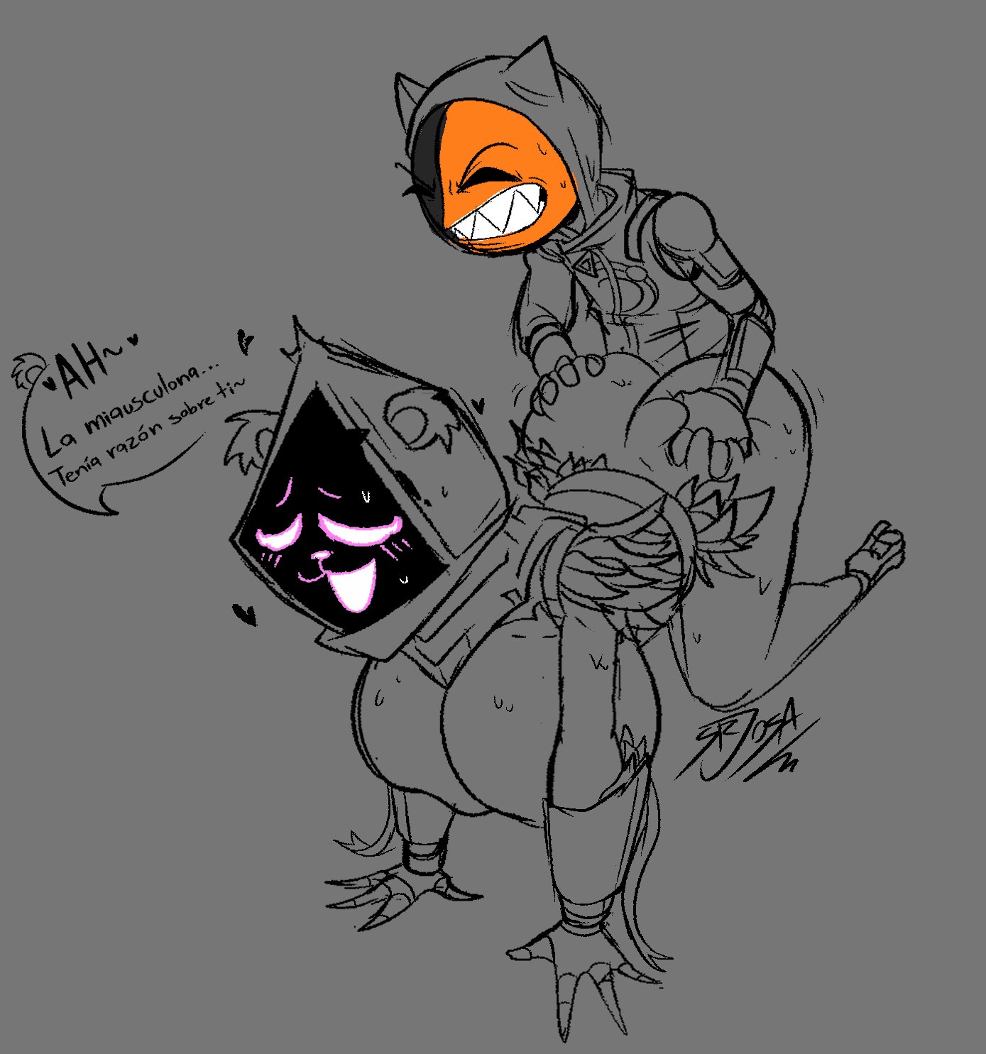 1boy, 1girls, ambiguous penetration, anthro, anthro female, ass, big ass, big breasts, brandfinn (just brandfinn), breasts, epic games, female, fortnite, fortnite: battle royale, from behind, furry, furry female, high heels, humanoid, humanoid male, inky mate, interspecies, male, penetration, raven team leader, sex, text bubble, twitter link
