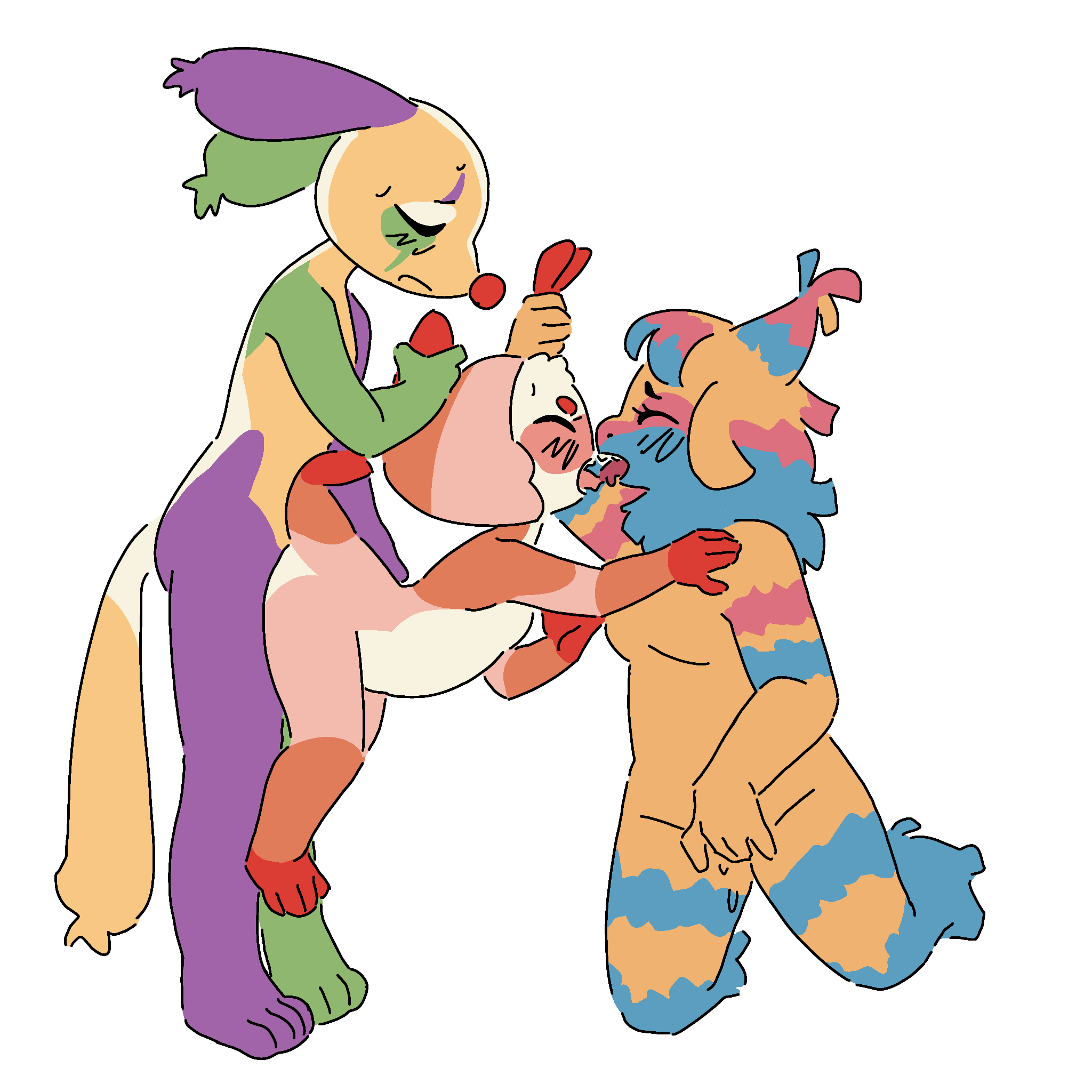 dandy's world, female, female penetrated, furry, furry only, hair pulling, kissing while penetrated, looey (dandy's world), male, male focus, no humans, penis, pulling hair, shrimpo (dandy's world), suspended on penis, tail, threesome, vaginal, vaginal penetration, vaginal sex, yani yugos, yatta (dandy's world)