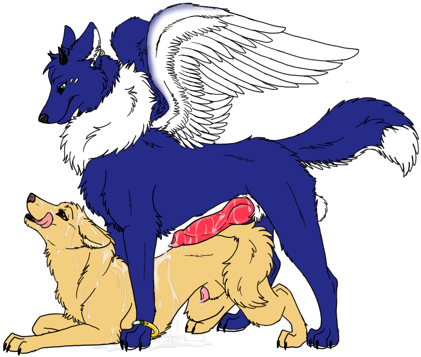 2boys barkwoof big_testicles canine canine_penis cum deity deretto dominated ear_piercing earring excessive_precum feral feral_on_feral furry furry_only gay horns jewelry knot male male_only marking no_humans penis piercing size_difference size_play testicles wings