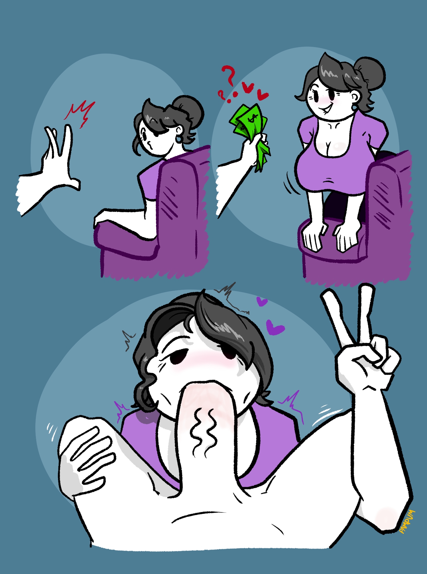 ass, blowjob, blowjob face, blue background, breasts, cock, dollar bills, explicit, fellatio, female, grey hair, heart symbol, huge ass, huge breasts, huge butt, huge cock, huge thighs, jaiden animations, jaidenanimations, jaidens mom, legs, looking at another, male, milf, money, older female, oral, paid sex, pampum, penis, prostitution, real person, seductive, sexy, simple background, swallowing, tagme (artist), white skin, youtube