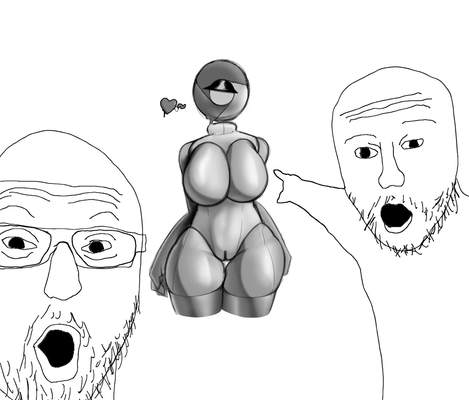 ass, big ass, big breasts, big hips, breasts, brim024, chrome-tan, female, google, google chrome, humanization, humanized, meme, personification, pointing soyjak, soyjak, two soyjaks pointing, what, wojak