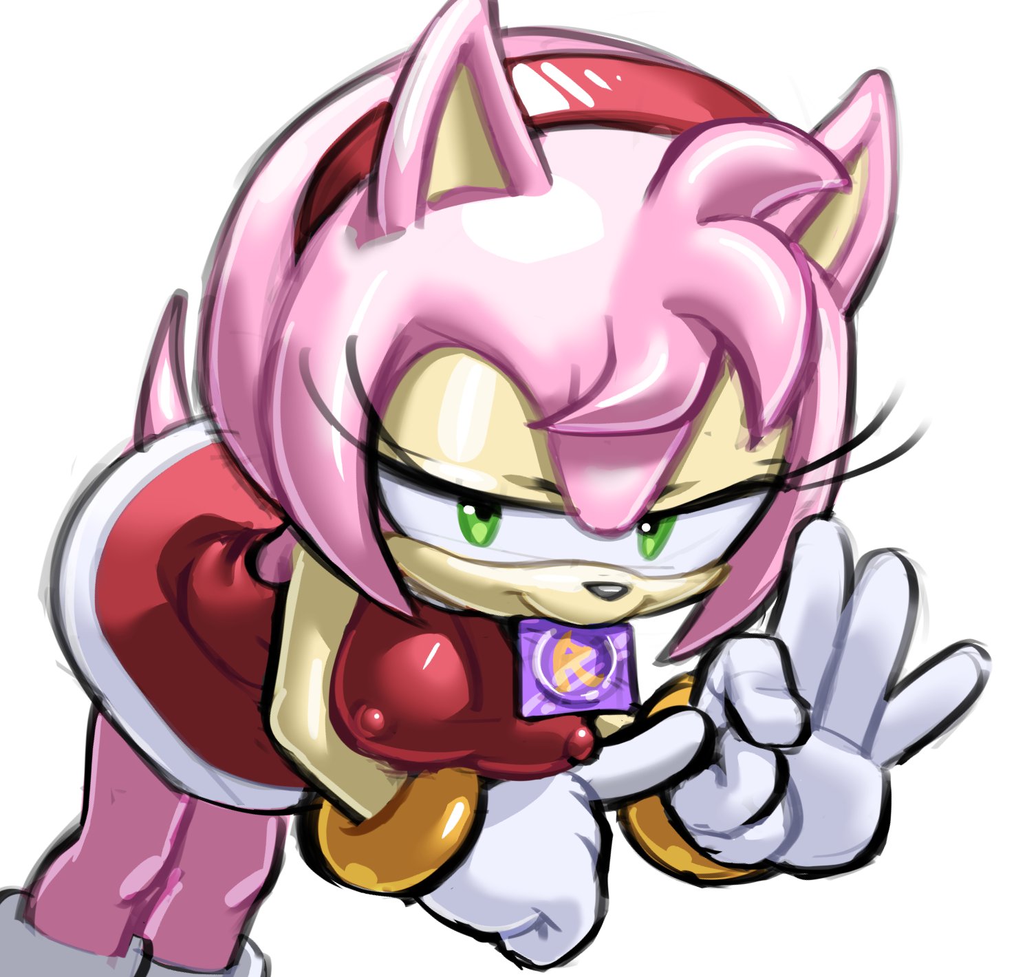 amy rose, condom, condom wrapper, female, furry, hotred, nipples visible through clothing, rockthebull, sega, sonic (series)