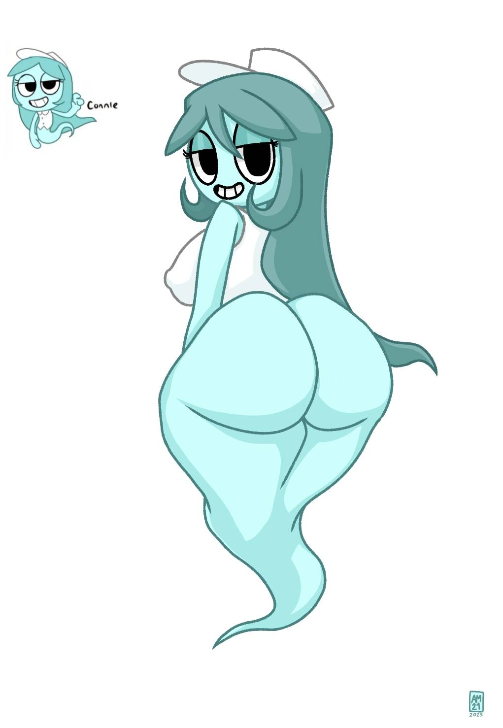 2025, agusmen21arts, ass, ass focus, back view, big ass, breasts, connie (dandy's world), dandy's world, female, ghost, ghost girl, reference image, signature