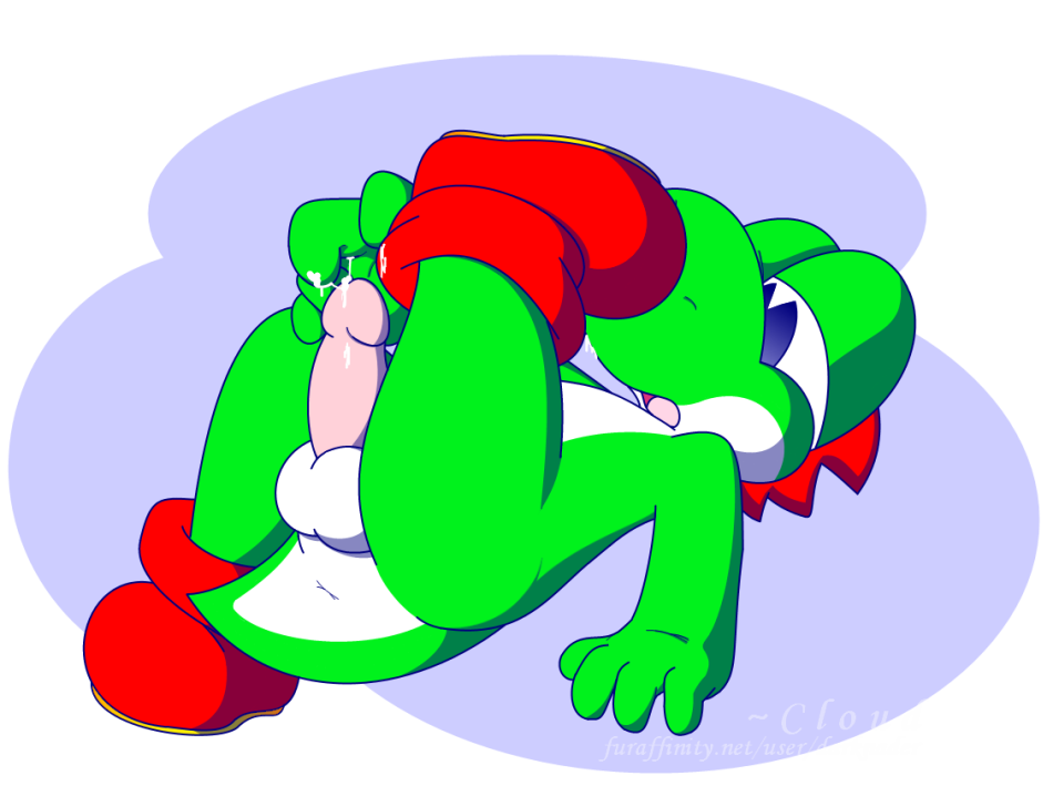 1boy alpha_channel anus balls cum darknader green male male_only mario_(series) masturbation nintendo penis shoes solo tail transparent_background yoshi