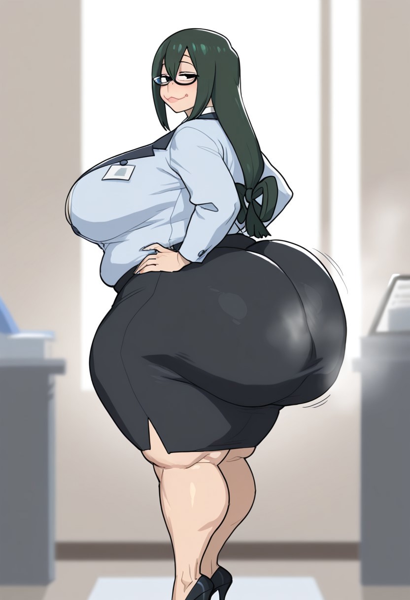 1girls, ai assisted, ai generated, ass, bbw, big ass, big breasts, breasts, chubby, civitai, fat ass, female, female only, huge ass, huge breasts, hyper ass, kalagod, large ass, massive ass, my hero academia, secretary, shirt, skirt, solo, tagme, thick thighs, tsuyu asui, wide hips