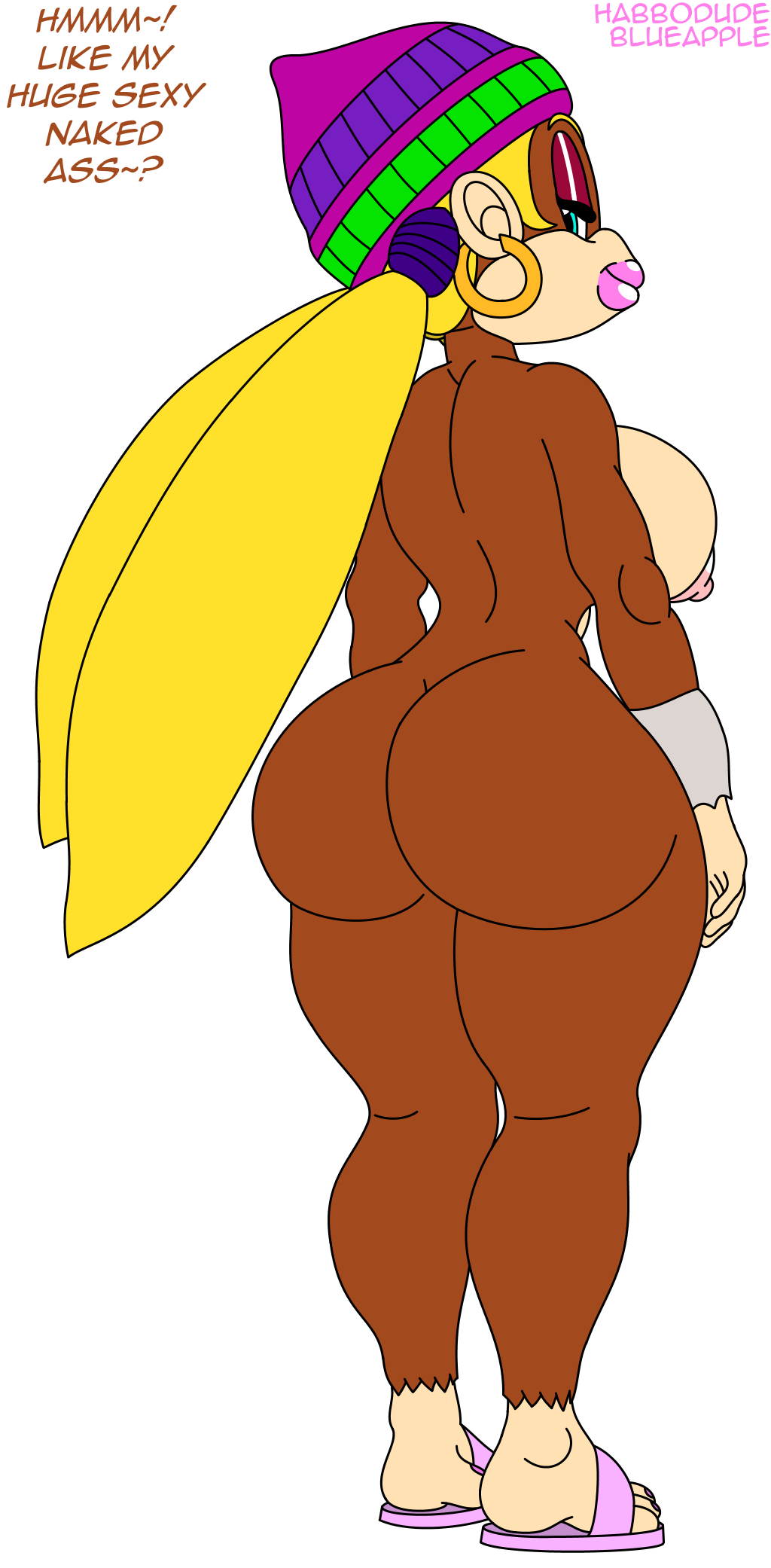 anthro ape ass bedroom_eyes big_breasts big_butt blonde_hair blue_eyes blueapple breasts donkey_kong_(series) female gorilla habbodude hair haplorhine hi_res mammal monkey monkey_girl narrowed_eyes nintendo nude primate seductive solo tiny_kong video_games